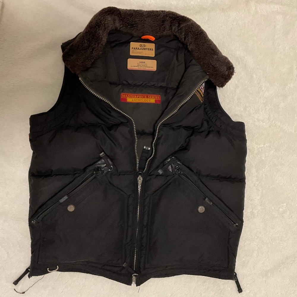 Parajumpers PJS Masterpiece down vest, black with orange trim, large